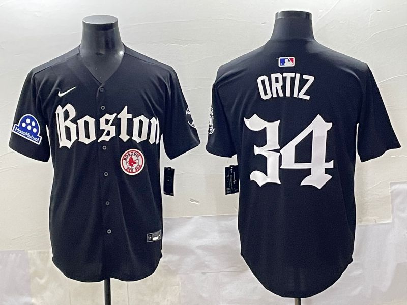 Men 2025 Boston Red Sox 34 Ortiz Black Five generations Joint Name Nike MLB Jersey style 22